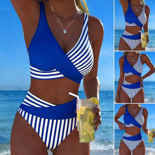 【40-100kg】Dwuczęściowe, kolorowe bikini w bloki i paski