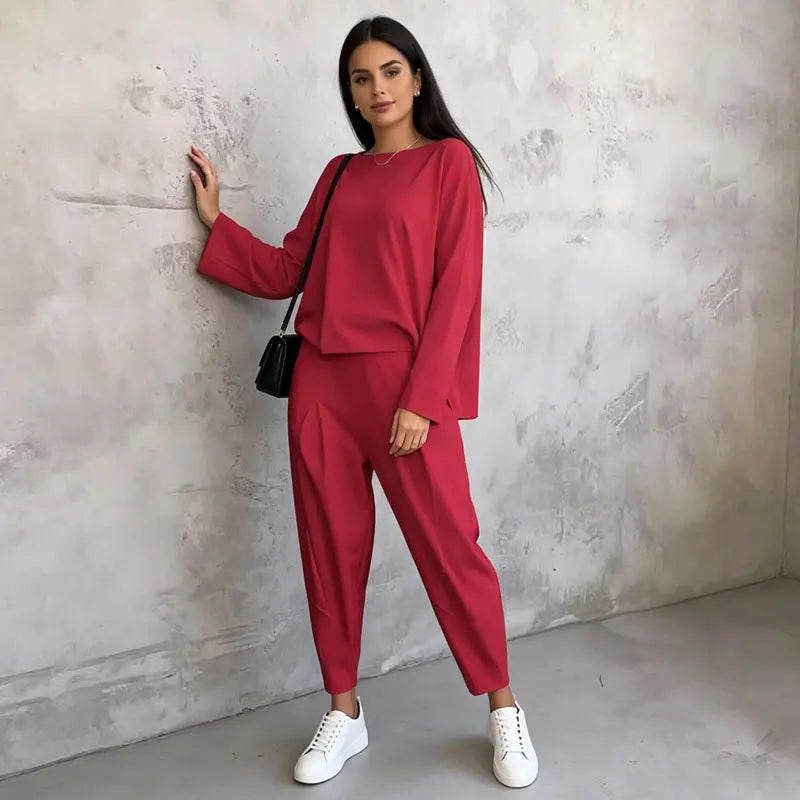 Conjunto de manga larga: Top de cuello redondo + pantalón