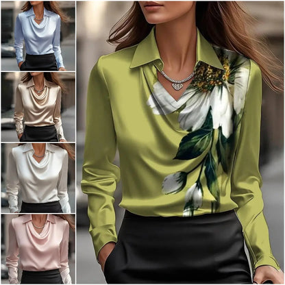 ✨【50% de descuento por tiempo limitado】【S-3XL】【40-100 kg】Elegante camisa estampada de mujer con cuello