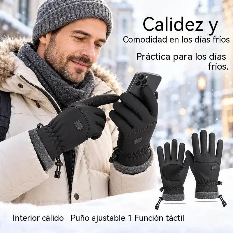 Guantes de invierno para hombre, impermeables y cortavientos · Forrados con tejido polar · Totalmente compatibles con pantallas táctiles · Palma antideslizante · ¡Ideales para ciclismo, esquí y senderismo!