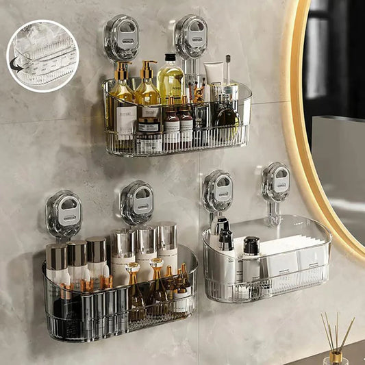 Estante de almacenamiento con ventosa sin perforaciones, escurridor de pared para cocina y baño