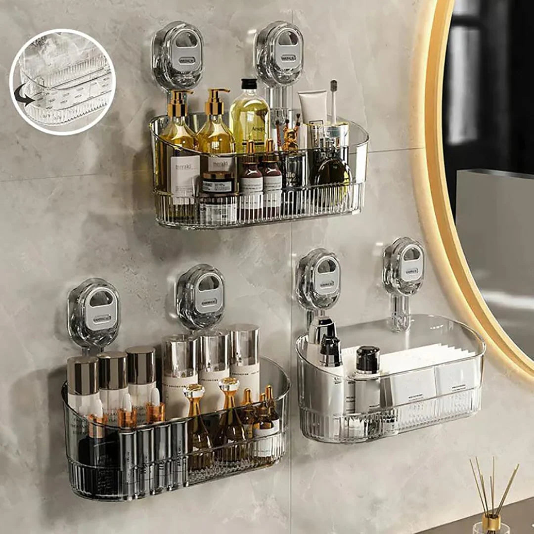 Estante de almacenamiento con ventosa sin perforaciones, escurridor de pared para cocina y baño