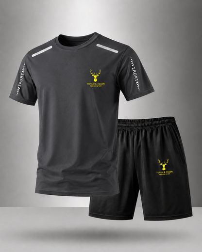 【Pago contra entrega】Conjunto deportivo de verano para hombre en seda helada: camiseta de manga corta de secado rápido y pantalones cortos.