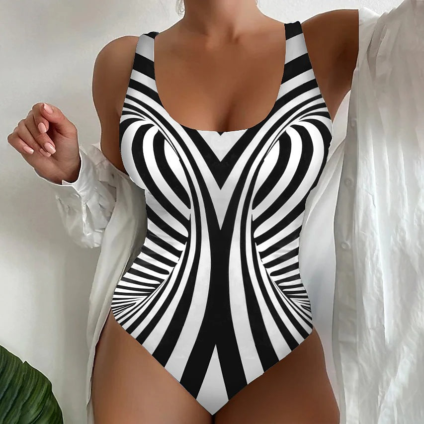 😍【S~6XL】 Szexi csíkos egyrészes fürdőruha