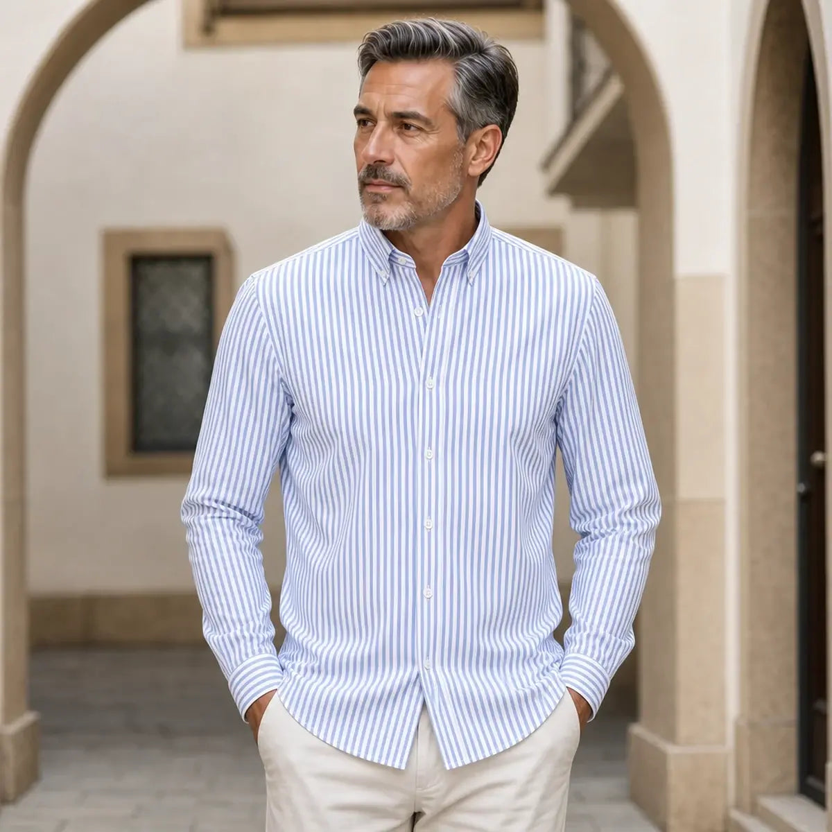 🔥👕【M-5XL】Camisa de negocios de rayas para hombre de manga larga 2026