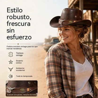🤠¡Disfruta ahora de un 50% de descuento! 🌟Sombrero vaquero retro de ala ancha con correa para la capucha - Fedora estilo western desgastado