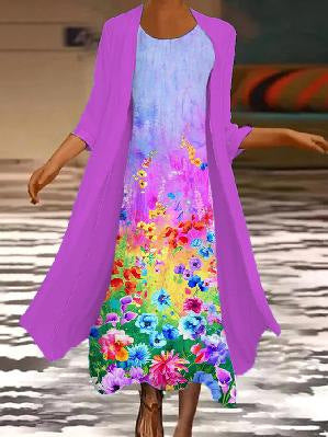 🌻 Descuento -50% 🔥🔥【40-120 kg】Nuevo vestido de mujer con estampado floral, vestido de dos piezas con escote redondo ✅Pago contra entrega ✅2 artículos con 70% de descuento