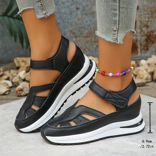 💞【35-44】Sandalias cómodas para mujer, a la moda en 2026, con tacón hueco, hechas de piel auténtica.