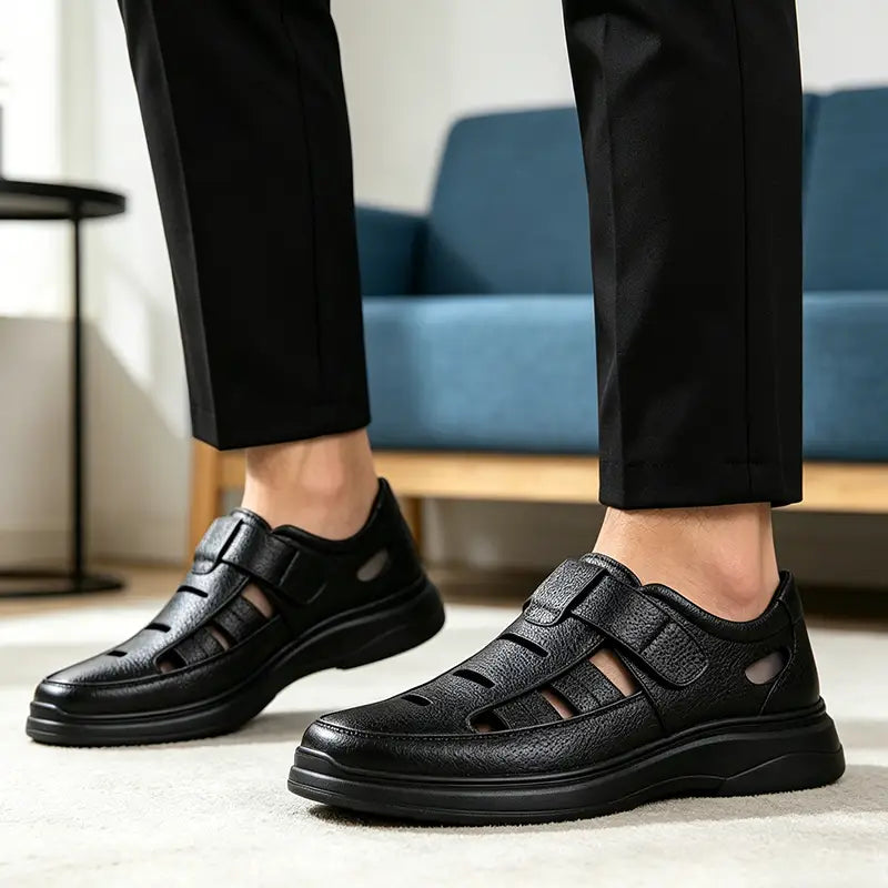 【40-45】Sandalias de verano para hombre de piel auténtica: Excelente transpirabilidad y muy cómodas de llevar.