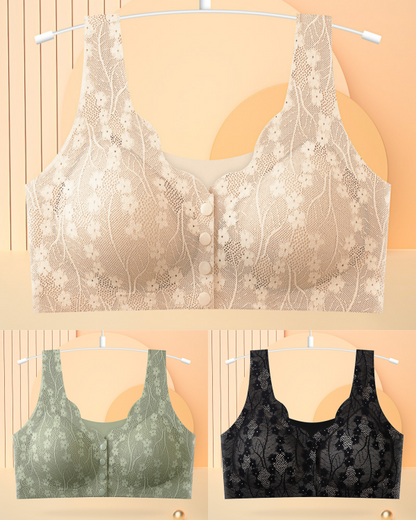 😍👙【3 darab】【40-100KG】Női vezeték nélküli csipke melltartó elülső rögzítéssel