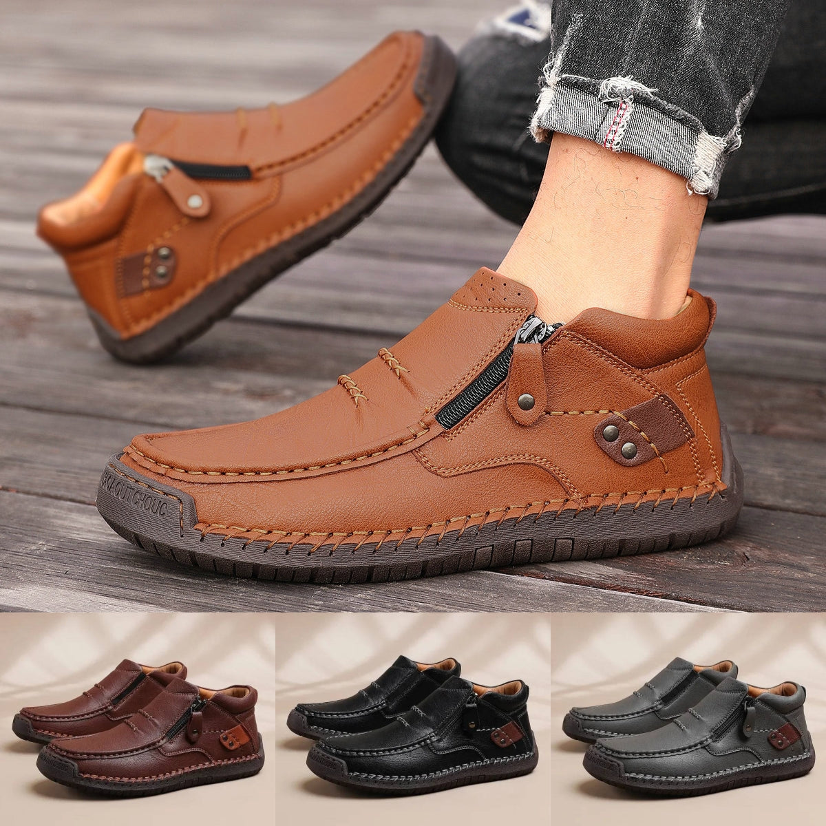 👞【38-48】Muške ručno izrađene vozačke čizme od prave kože - široki prsti, potpora za svod stopala