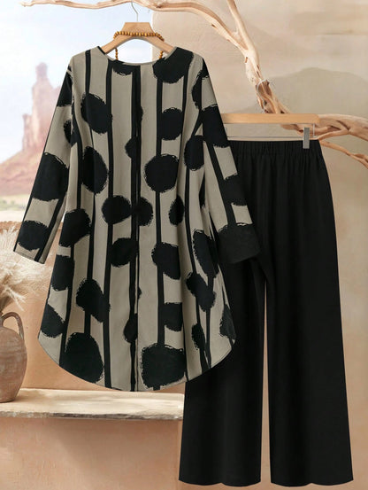 ⏳Oferta por tiempo limitado⏰【50-120 kg】👚Traje casual holgado de mujer con estampado de lunares