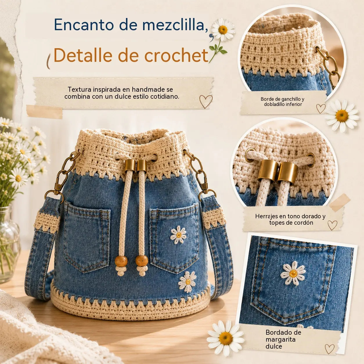 Bolso de mezclilla trenzada estilo boho que complementará cualquier atuendo ✨