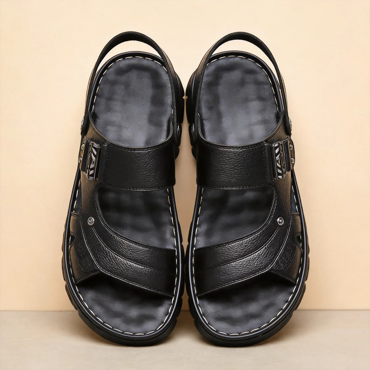 🐂【38-47】Nuevas sandalias de playa de cuero con suela gruesa para hombre