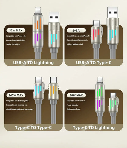 🌈 ¡Un Solo Cable, Más Comodidad! Cargador Multifunción con Luces RGB