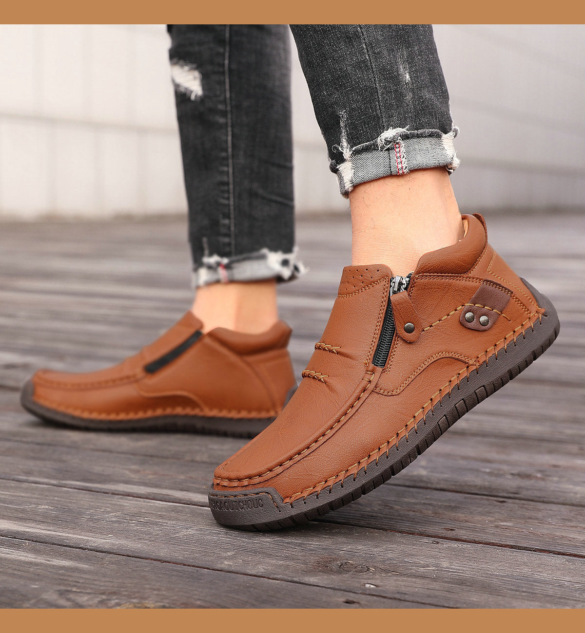 👞【38-48】Muške ručno izrađene vozačke čizme od prave kože - široki prsti, potpora za svod stopala