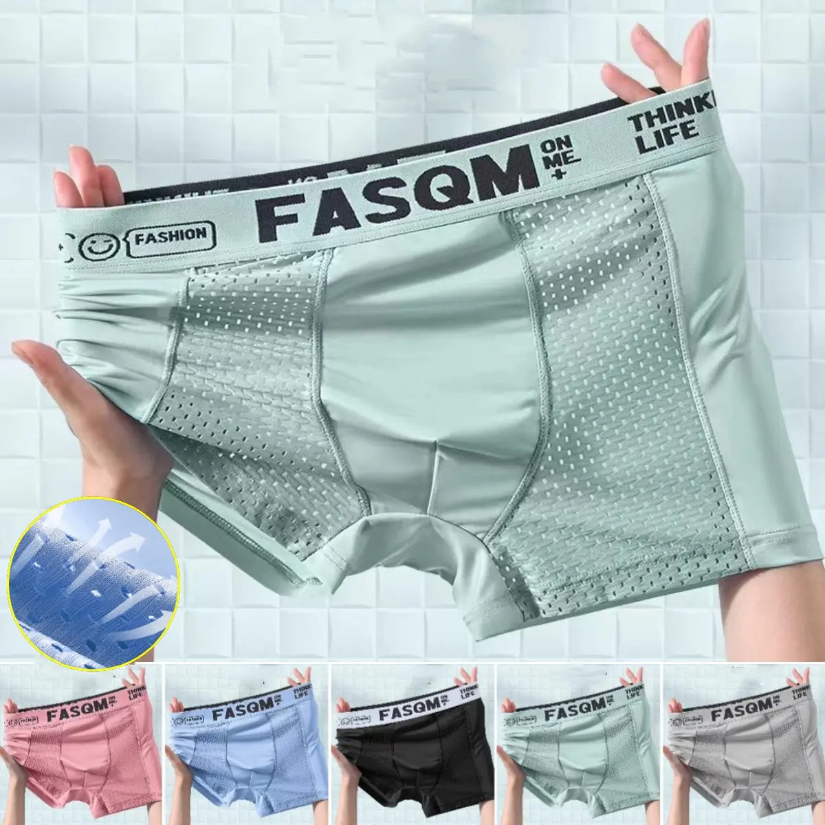 【Compre 3 y obtenga 3 gratis】【L-4XL】Calzoncillos bóxer de malla transpirable de seda helada para hombre