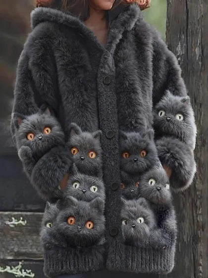 🔥🐾 [Časově omezená nabídka: poloviční cena] Stylová a roztomilá dámská bunda s kapucí a zvířecím vzorem – skvělá volba na podzim a zimu 🧥✨