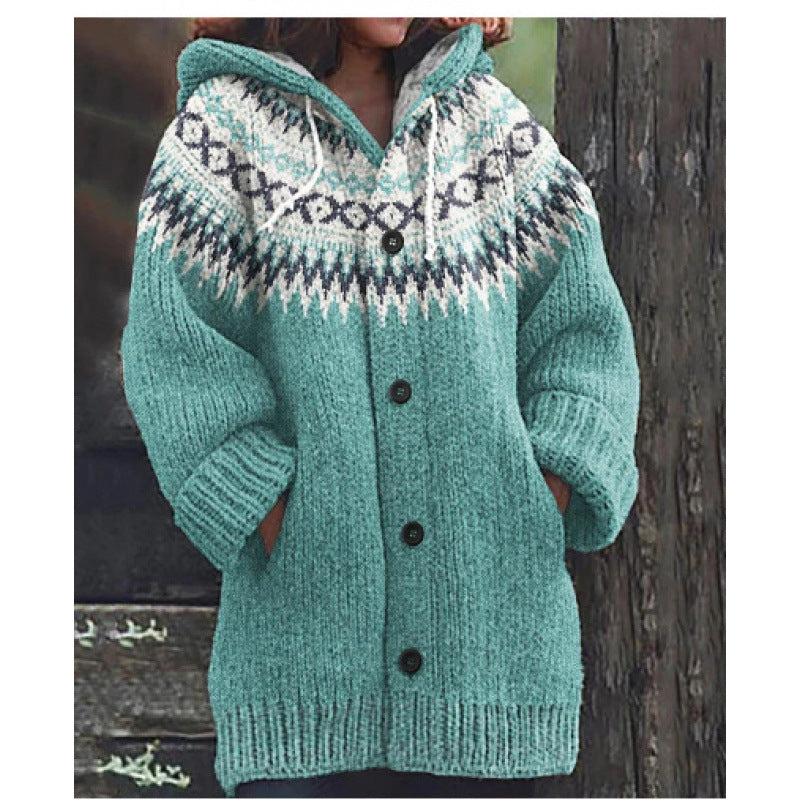🔥🔥【S–5XL】✨ Nueva chaqueta de punto con capucha y diseño colorido para otoño/invierno
