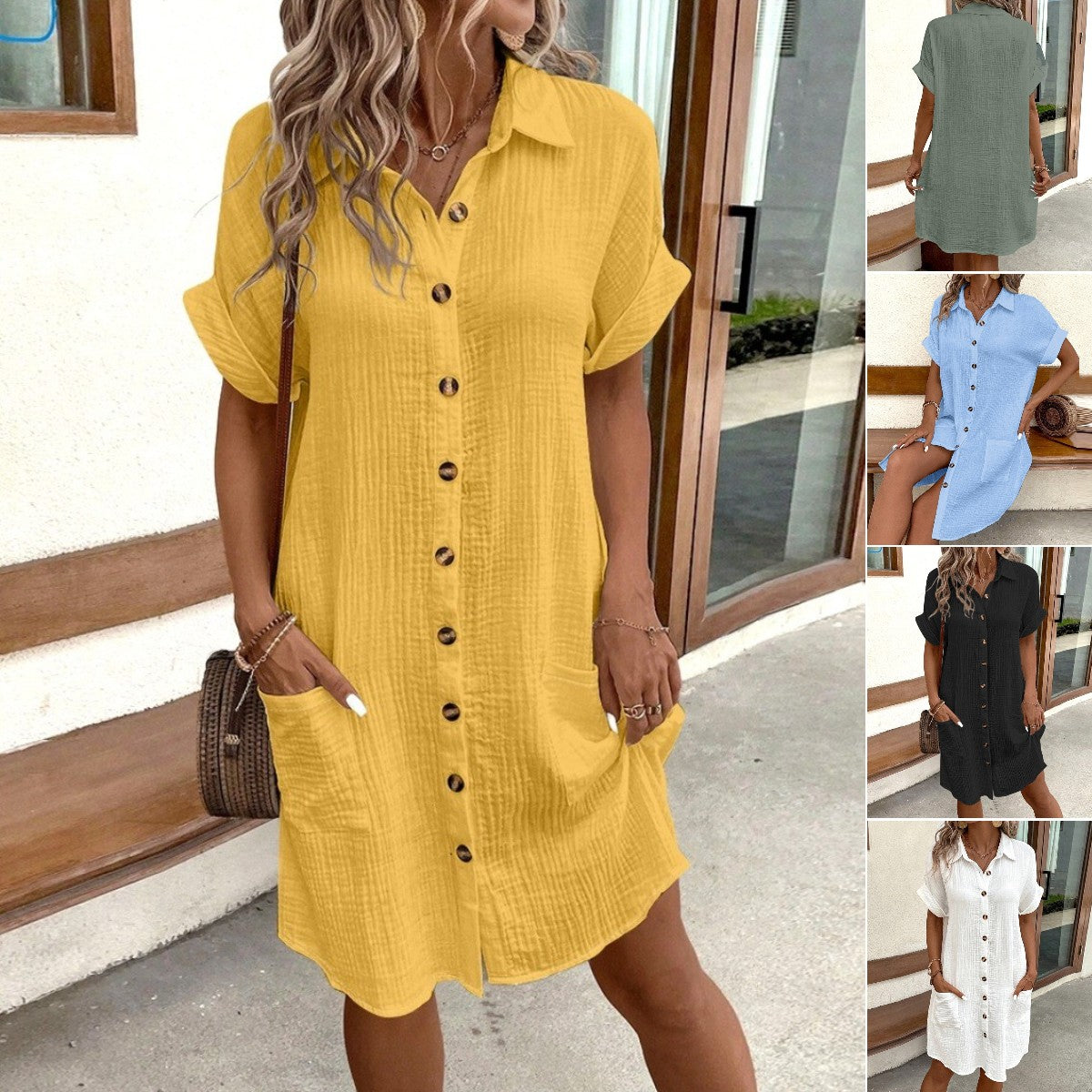 🎁 Šaty z bavlny a bavlny s krátkým rukávem, lehké a prodyšné