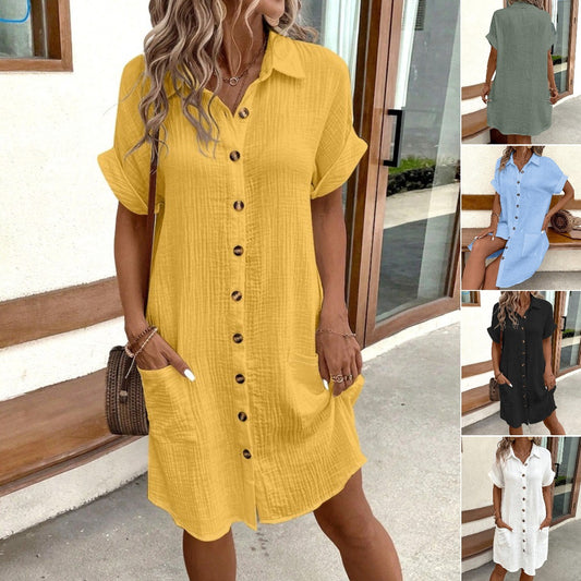 🎁 Šaty z bavlny a bavlny s krátkým rukávem, lehké a prodyšné