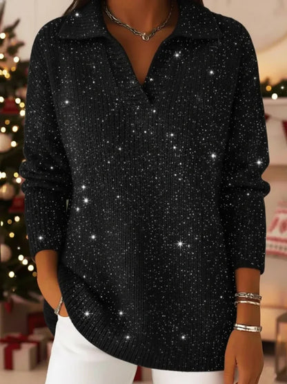🔥50% de descuento🔥【S-3XL】Prendas de punto elegantes y de moda para mujer, diseño de cuello en V, estampado de cielo estrellado