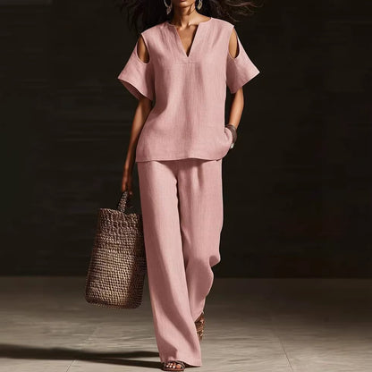 [Camisa de manga corta + pantalón] Nuevo conjunto de dos piezas moderno e informal para mujer-Pago contra entrega
