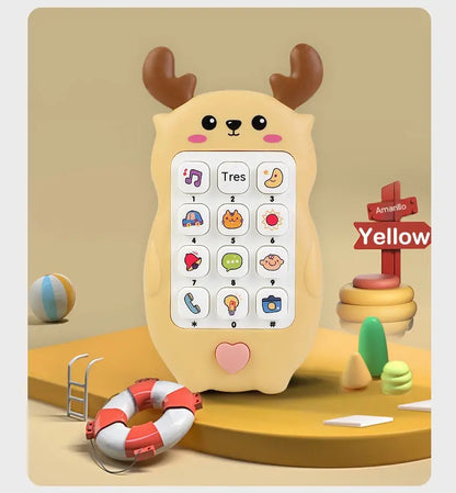🎁2 piezas 25 euro🎨 Teléfono de juguete para bebés con diseño de ciervo: smartphone de simulación educativo bilingüe con música y cuentos para niños pequeños.