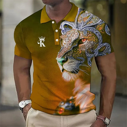 🔥【50% de descuento】【S-6XL】Polo para hombre con estampado de león en 3D