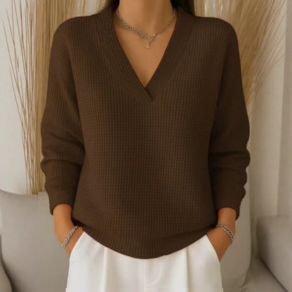 🔥Oferta especial de otoño【S-3XL】Top de punto con cuello en V elegante y cómodo para mujer 2026