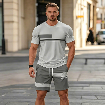 ✨【Pago contra entrega】Conjunto deportivo de verano de 2 piezas para hombre: cómoda camiseta de manga corta y pantalones cortos para uso diario y en casa.