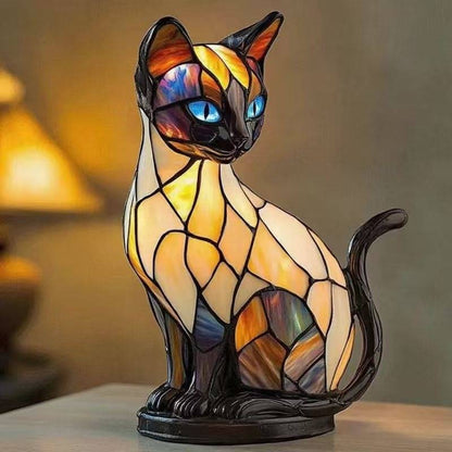 🐱Lámpara de mesa con forma de gato, lámpara de noche retro fabricada en resina de colores, con temática de gatos