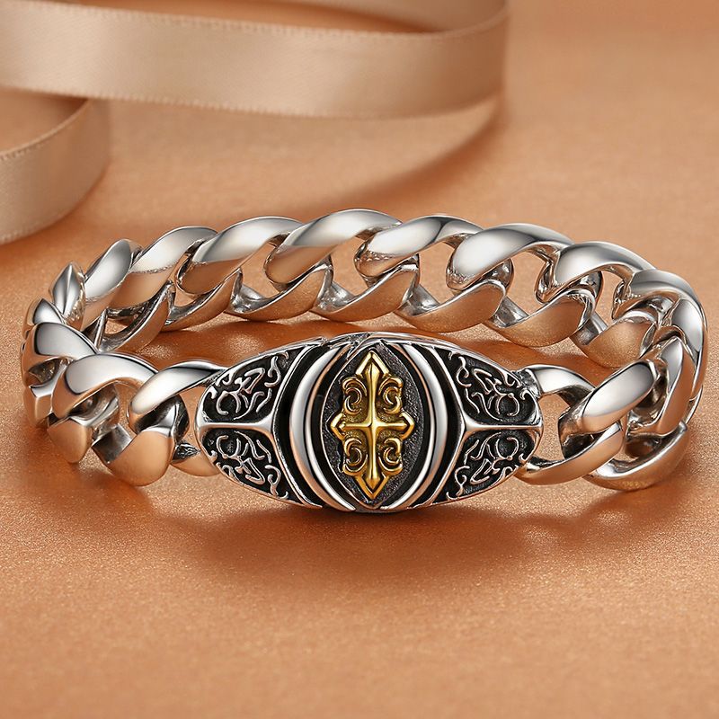 ✨【Hecho de plata de ley】🔥Pulsera vintage con patrón de la suerte para hombre, estilo punk urbano, hecha a mano, apariencia única