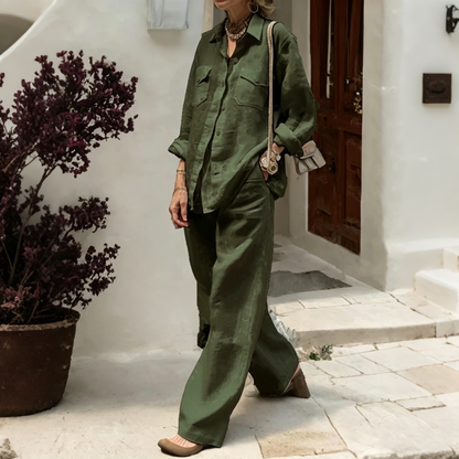 ✨😍【Camisa + Pantalón】(40-120 kg) Conjunto de dos piezas para mujer, corte holgado, algodón y lino, tejido transpirable ✅️Pago contra entrega ✅️2 artículos con 70% de descuento