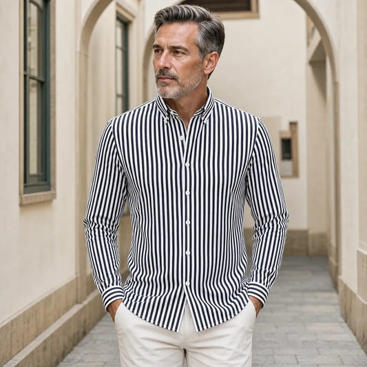 🔥👕【M-5XL】Camisa de negocios de rayas para hombre de manga larga 2026