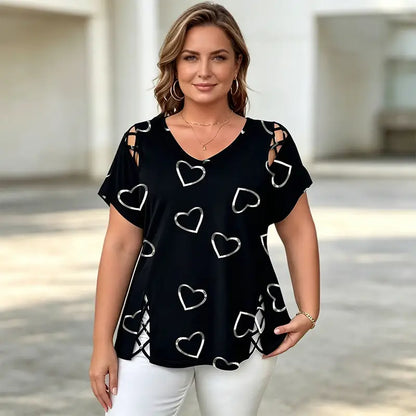 👚【S-5XL】Camiseta de moda con cuello en V y abertura en forma de corazón