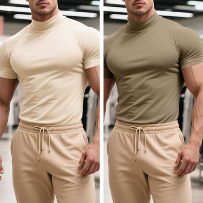 🎁✨ 【Compre 1 y obtenga 1 gratis】Camiseta absorbente transpirable con cuello semialto para hombre