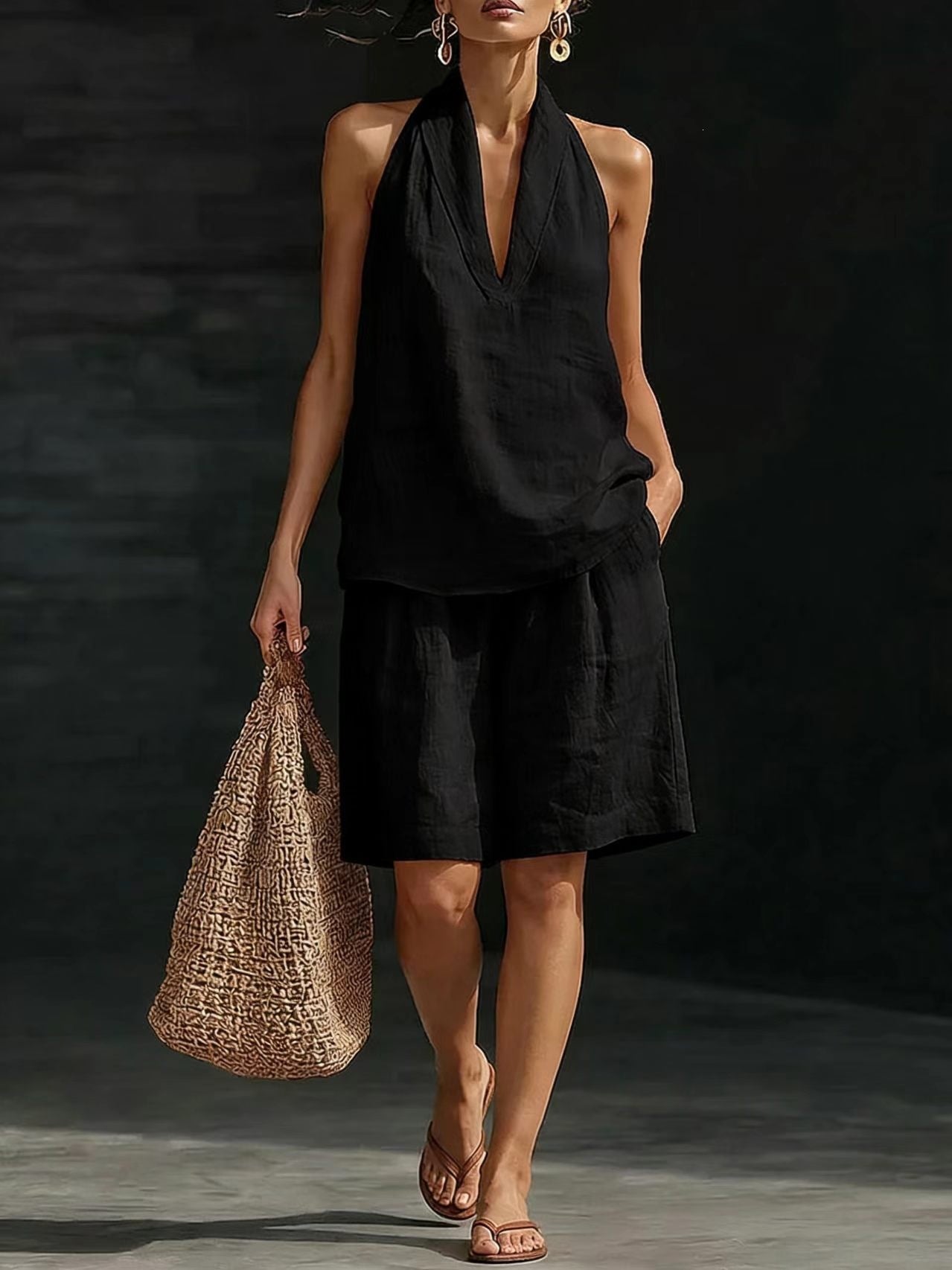 【S-5XL】Conjunto informal de algodón y lino a la moda 2026 (chaleco + pantalones cortos)
