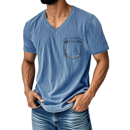 👔 50% de descuento🔥【40-120 kg】Camiseta vaquera informal y holgada con cuello en V y mangas cortas para hombre ✅️Pago contra entrega ✅️2 artículos con un 70% de descuento