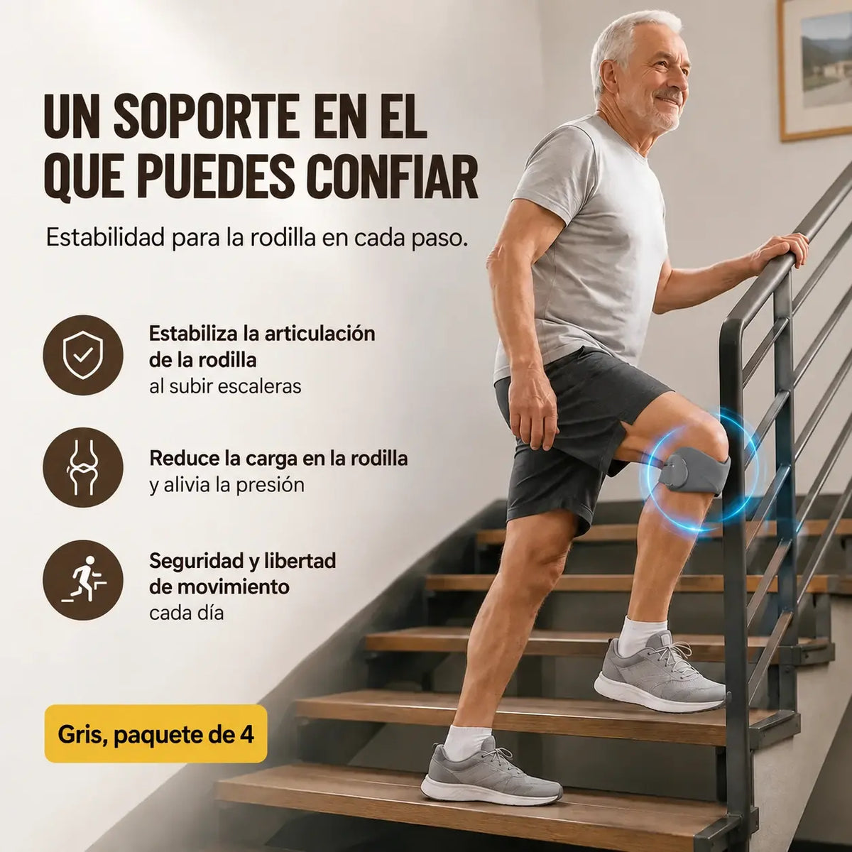 【Pack de 4 por 25 €】🏃‍♀️ Rodillera deportiva con soporte cómodo y seguro