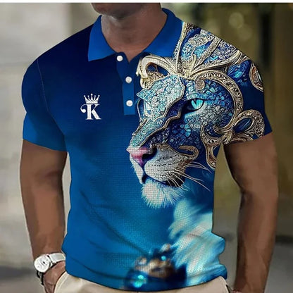 🔥【50% de descuento】【S-6XL】Polo para hombre con estampado de león en 3D