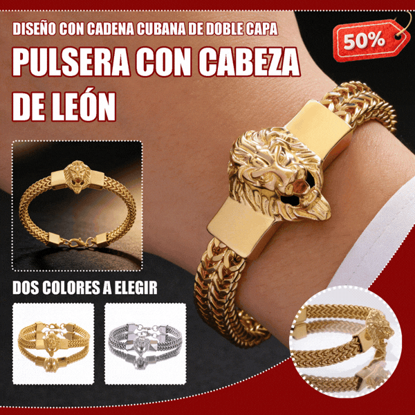 🎁【50% de descuento por tiempo limitado】🔥🦁Pulsera de acero de titanio con cabeza de león para hombre
