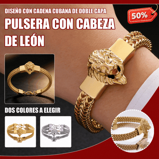 🎁【50% de descuento por tiempo limitado】🔥🦁Pulsera de acero de titanio con cabeza de león para hombre