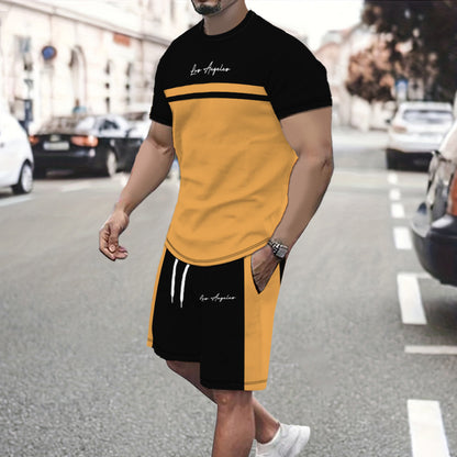 ✨【S-5XL】【Pago contra entrega】Conjunto deportivo de verano de 2 piezas para hombre: camiseta de manga corta y pantalones cortos cómodos, ideales para uso casual y estar en casa.