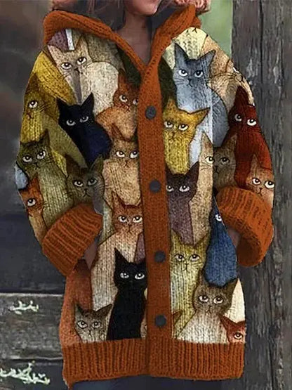 🔥🐾【descuento por tiempo limitado -50%】 Abrigo con capucha para mujer, elegante y adorable, con estampado de animales, ideal para otoño e invierno 🧥✨-E
