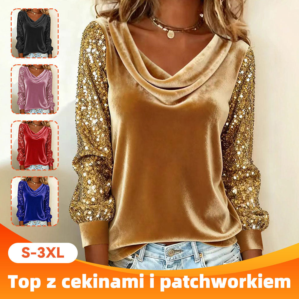 🔥Camisa de terciopelo de moda para mujer, con cuello vuelto, costuras cosidas y mangas largas🔥