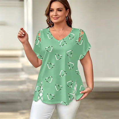 👚【S-5XL】Camiseta de moda con cuello en V y abertura en forma de corazón