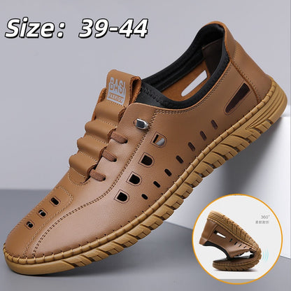 🔥【39-44】Zapatos casuales de hombre de piel auténtica, con diseño calado y suela blanda.