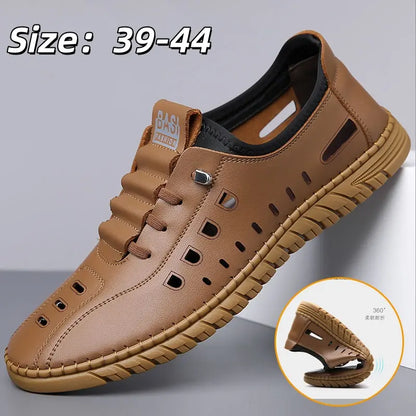 🔥【39-44】Zapatos casuales de hombre de piel auténtica, con diseño calado y suela blanda.