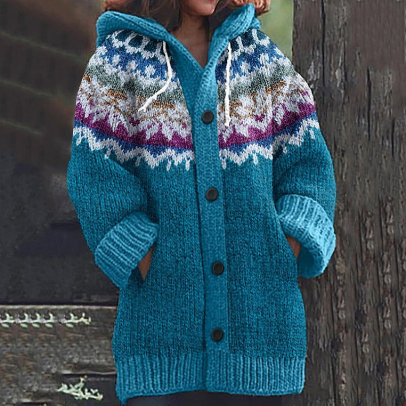 🔥🔥【S–5XL】✨ Nueva chaqueta de punto con capucha y diseño colorido para otoño/invierno